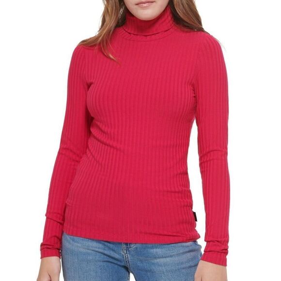 Calvin Klein Jeans CJ2T1821 Women's Sz Large Pink Long Sleeve Turtleneck Top $60 - Picture 1 of 6